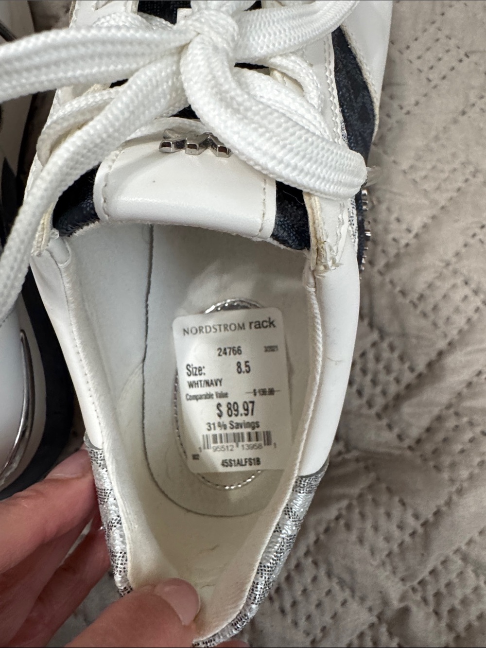 Michael Kors White and Navy MK Logo Lace-Up Sneakers - Picture 6 of 9